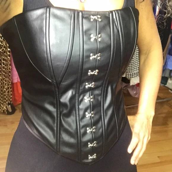 Callie Lives Miz Goth Life: Structured Black Faux Hook & Eye Corset Top Medium - Picture 2 of 7